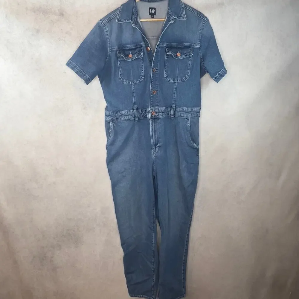 Gap Denim Jumpsuit Medium Wash Women Size 16 XL - Picture 2 of 6